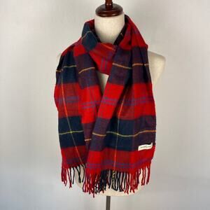 Abercrombie & Fitch Classic Red Tartan Plaid Fringe Chunky Long Scarf 19" x 72"